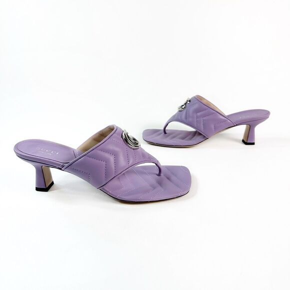 GUCCI Purple Marmont Sandals Size 38 Kitten Heel Matelasse Quilted Leather - Picture 7 of 13
